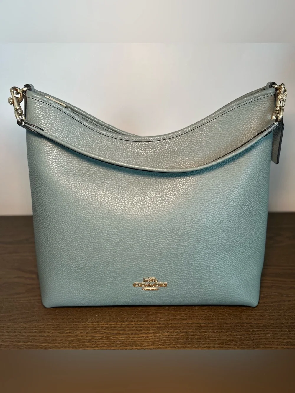 Coach Large Laurel Shoulder Crossbody Bag + Matching Wristlet Sage Green Pebble